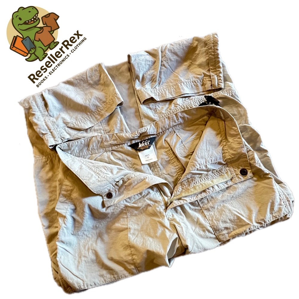 REI Kids‎ Convertible Hiking Pants Zip Off Legs Beige Nylon Size 12